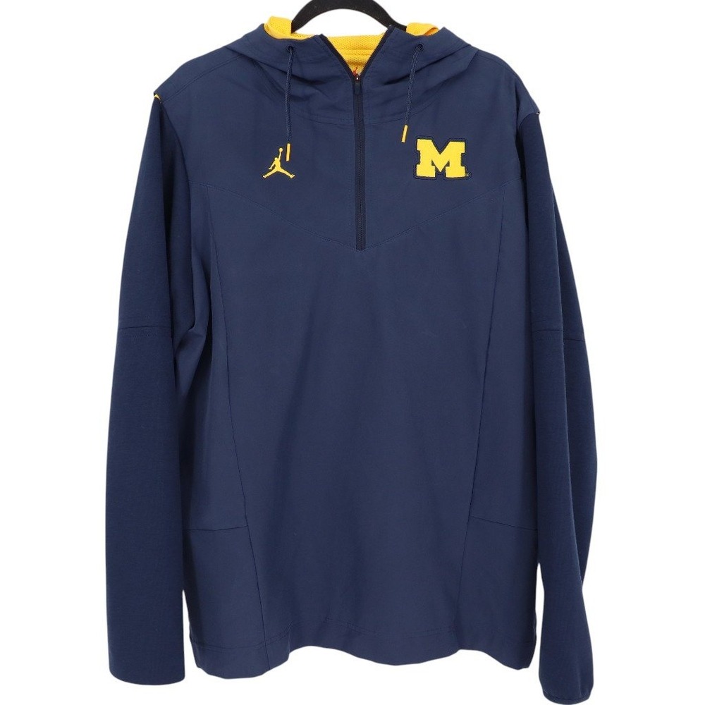 Jordan Michigan Wolverines On-Field 1/4 Zip Hoodie Navy Blue Size L DR0587-419